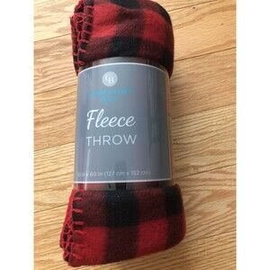 Comfort Bay Soft Red & Black Plaid Fleece Throw/Blanket 50"×60" ~New